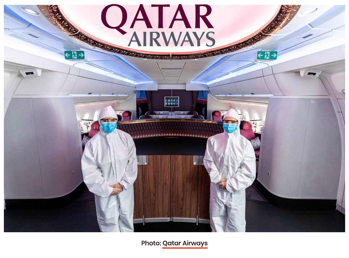 Qatar Airways Flight Attendants in Full PPE Gear?